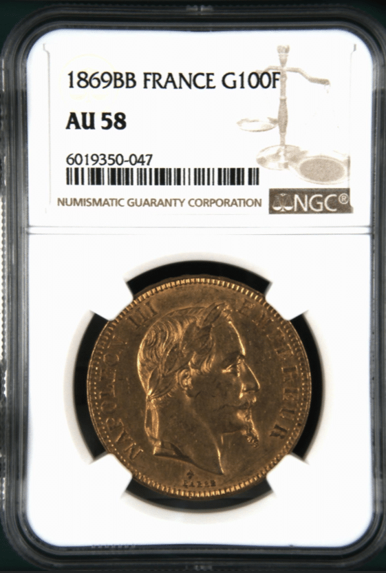 100 francs Napoléon III Tête Laurée AU58